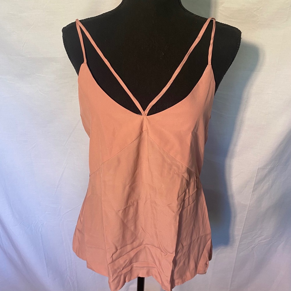 TONELLO Pink Spaghetti Strap Cami‎ Top V Neck Draped Silk Blend Sz S